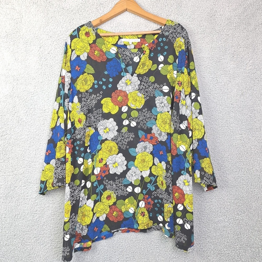 Violet + Claire Blouse‎ Womens 3X Black Floral Print Long Sleeve Tunic Top Flowy